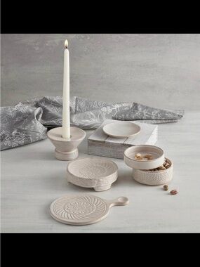 47th & Main Rustic Ceramic Taper Candle Holder, 4" Dia x 2.6" H, Cream